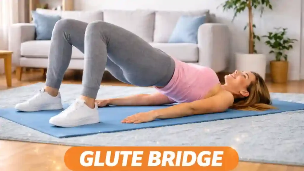 Glute bridge exercise in no-equipment home workout for beginners