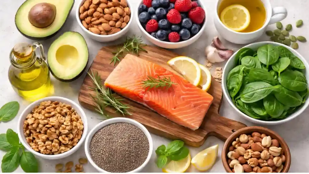 Healthy diet plate to lose belly fat naturally with protein vegetables and fiber