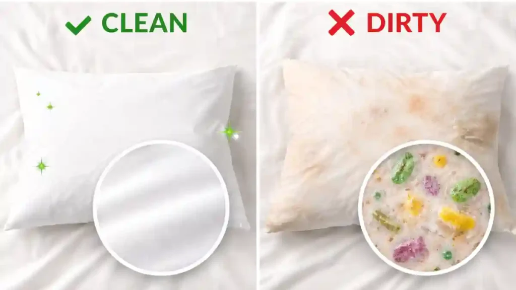 Clean pillowcase versus dirty one showing bacteria buildup that leads to pimples appear overnight